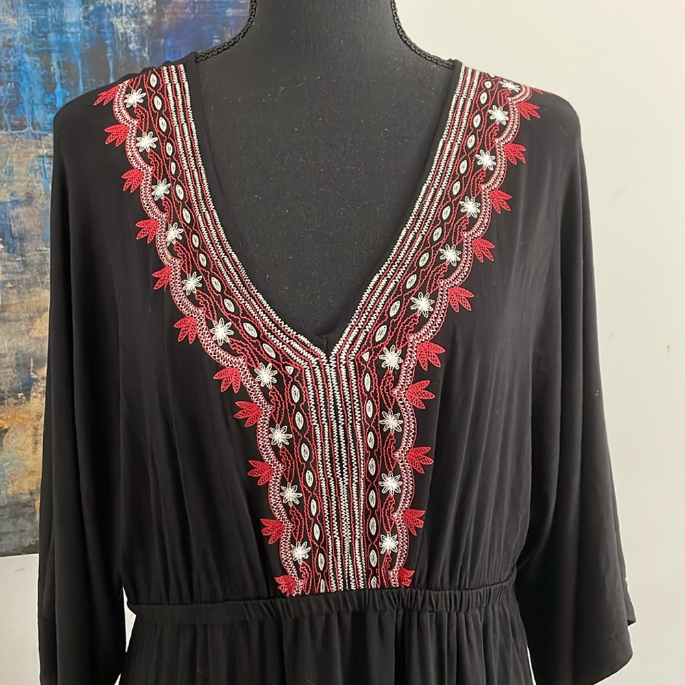Design History Embroidered Maxi Dress Black SizeL Tall Accent Cottagecore Gypsie